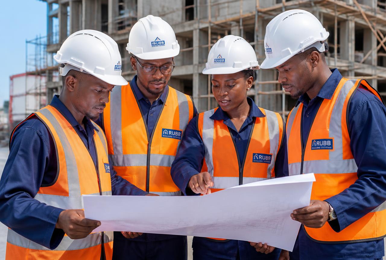 Site supervisor in personal protective equipment briefing a construction crew